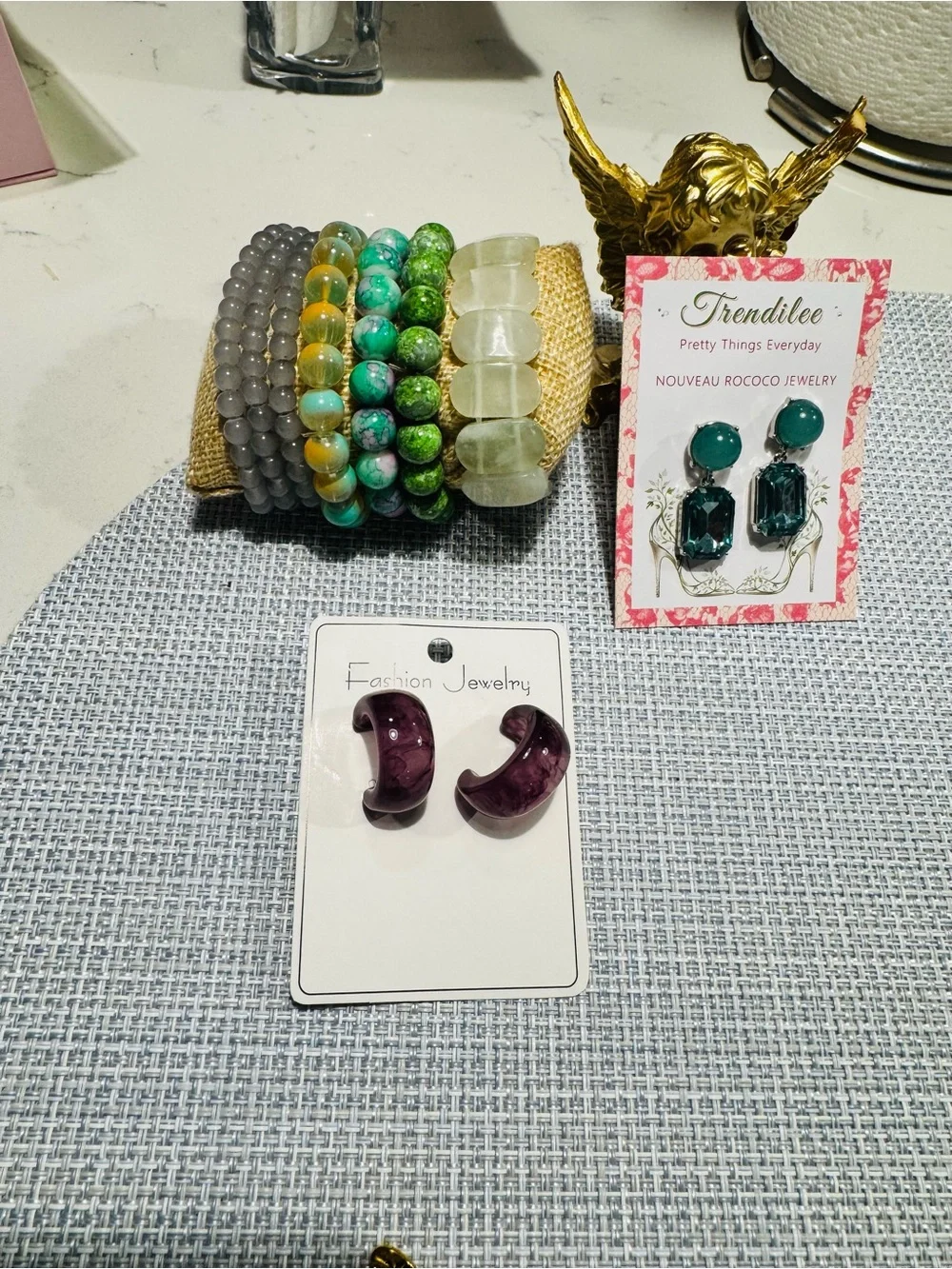 Green Beaded Stretch Bracelet Stack